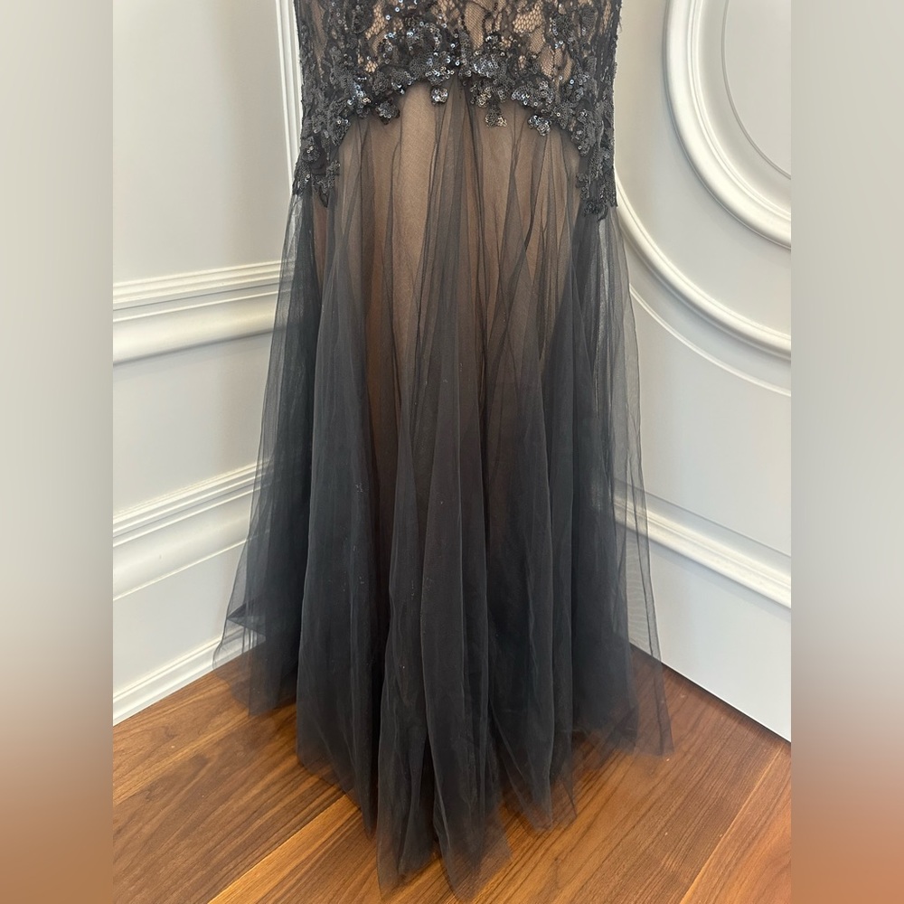 Galina Signature Black Formal Sequin Lace Mesh Strapless Corset Gown (Size 2) - Picture 5 of 16